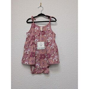 Kate Quinn Bamboo Mauve ModBurst Floral Tie Strap Ballerina Bubble 3T Romper
